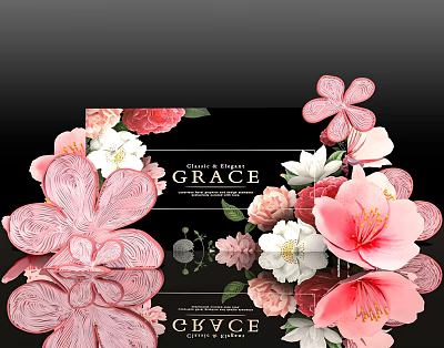 Elegant Flower Decorated Photo Spot with Pink White Blossoms and Grace Backdrop 3d model