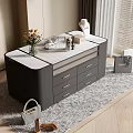 Modern Vanity Table With Marble Top Drawers Vase Cosmetics Handbag And Shoes On Rug