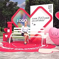 Romantic Heart Themed Check in Photo Spot with White Bench Red Mailbox and Green Trees