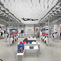 Modern Clothing Store Interior with Hanging Apparel Shelves Display Tables and Colorful Outfits