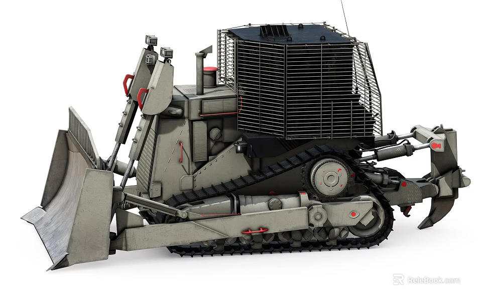 Crawler Bulldozer Utility Vehicle With Front Blade Protective Grille And Tracked Chassis 3d model 