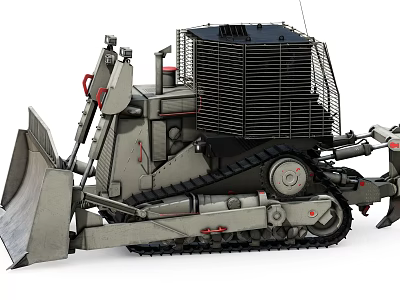 Crawler Bulldozer Utility Vehicle With Front Blade Protective Grille And Tracked Chassis 3d model