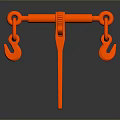 Orange Lifting Tool With Double Hooks Horizontal Bar And Vertical Stand Structure 3d model