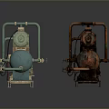 Vintage Rusted And Modern Green Industrial Compressor Machines Side By Side Showcase