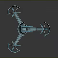 Blue 3D Mechanical Model With Multiple Extended Arms Cannon Like Components And Supportive Structures