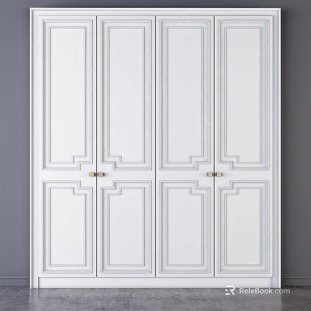 Elegant White Paneled Door Dresser With Classic Design And Ample Storage 3d model 