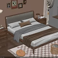 Double Bed With Upholstered Headboard Wooden Frame And Modern Bedroom Decor