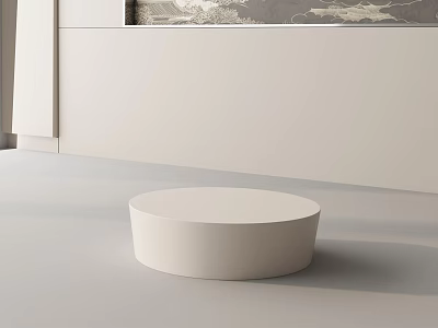 Modern White Sofa and Coffee Table Set with Round Coffee Table and Wall Art Decor 3d model