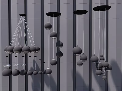 Modern Black Chandeliers With Spherical Balls In Hanging Arrangement For Interior Decor 3d model