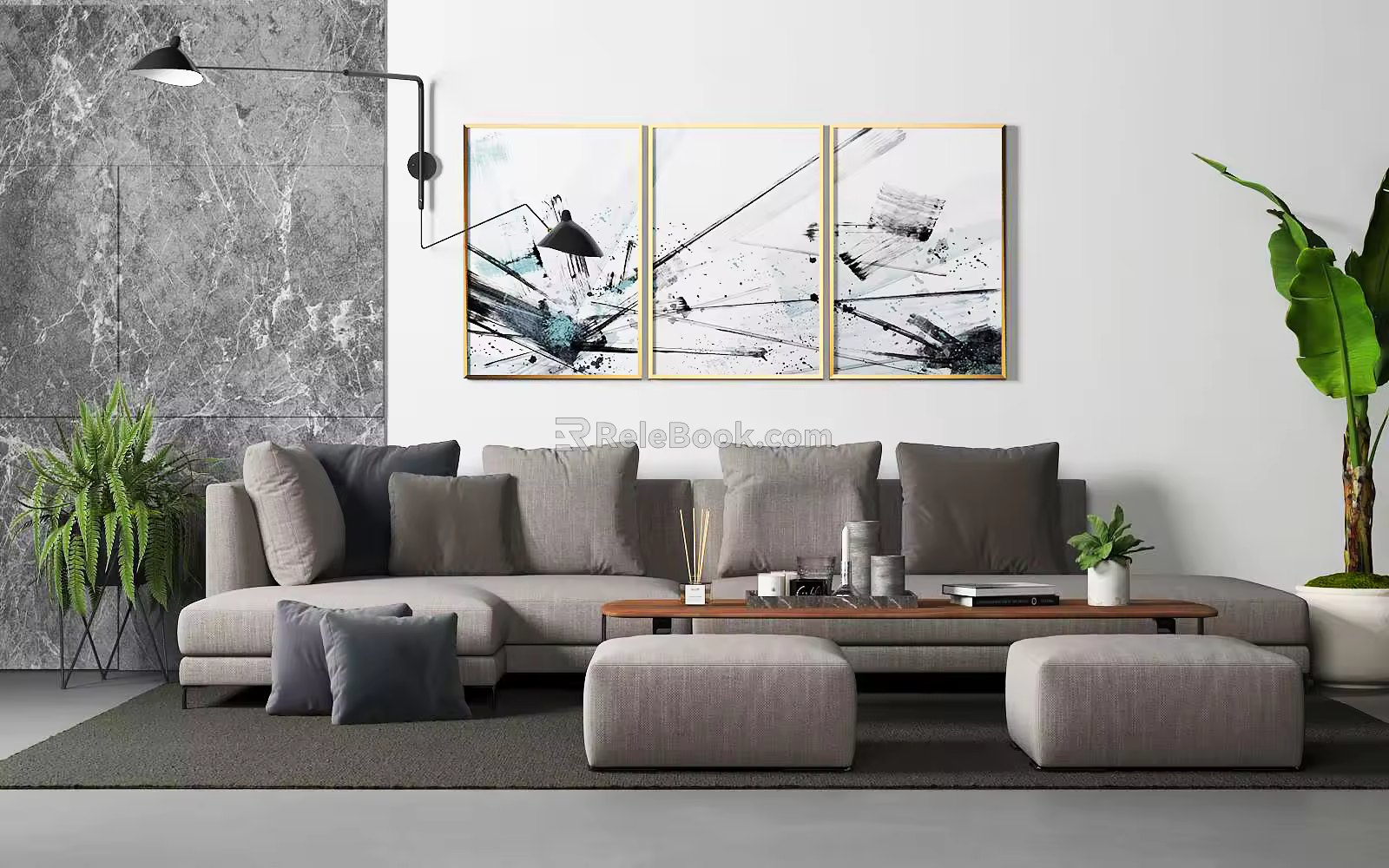 Modern Multiplayer Sofa Coffee Table Combination 3d model