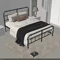 Modern Metal Frame Double Bed With Pillows Black Blanket Nightstands And White Wall