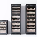 Three Different Sizes Modern Wine Coolers With Transparent Glass Doors And Internal Wine Racks