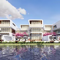 Luxury Seaside Villa Modern Architecture Infinity Pool Palm Trees Terrace People Enjoying View
