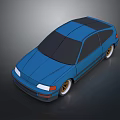 Blue Hatchback Car With Black Roof White Headlights And Gold Wheels