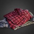 Vintage Red Gray Green Plaid Fabric Pieces Folded Textured Rustic Stack 3d model