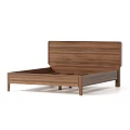 Modern Wooden Double Bed with Rectangular Headboard and Simple Frame Design 3d model