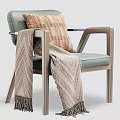Stylish Single Sofa With Patterned Pillow Soft Knit Blanket Wooden Armrests And Light Blue Upholstery