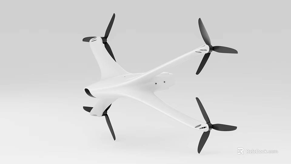 White Drone With Four Black Propellers And Modern Sleek Body Design 3d model 