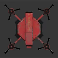 Red Quadcopter Drone With Modern Design And Four Rotating Propellers