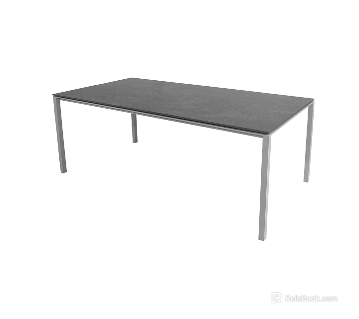 Modern Simple Dining Table With Smooth Black Tabletop And Metal Legs 3d model