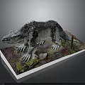 Detailed Prehistoric Reptile Creature Model On Colorful Rocky Base