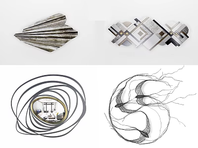 Modern Artistic Abstract Wall Decor with Geometric Linear Metal Sculptural Designs 3d model