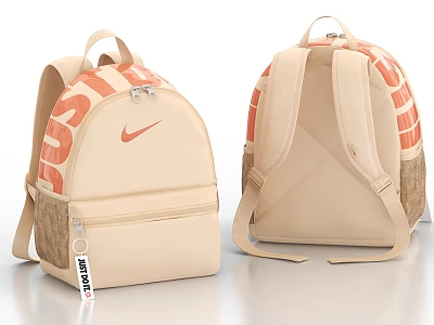Nike Beige And Orange Backpack With Pattern And Advantage Label Front Back View 3d model