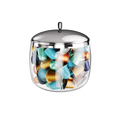 Glass Storage Jar Filled With Colorful Coffee Capsules 3d model
