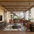 Rustic Boutique Guesthouse Bedroom With Wooden Walls Ceiling And Large Windows Greenery View