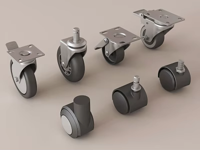 Collection of Various Casters with Metal Brackets and Rubber Wheels 3d model
