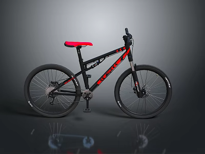 Black Mountain Bicycle With Red Seat Sturdy Frame And Off Road Tires Design 3d model