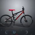 Black Mountain Bicycle With Red Seat Sturdy Frame And Off Road Tires Design