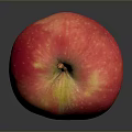 Fresh Red Apple with Yellow Stripes Shiny Surface Brown Stem Dark Background Juicy and Ripe