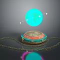 Decorative Household Storage Box With Gold Chain And Glowing Blue Sphere