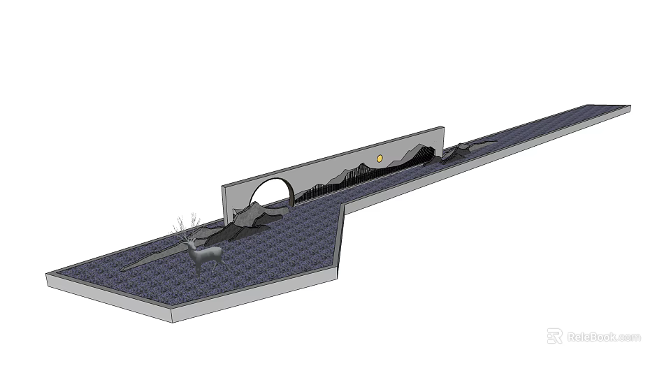 Landscape Feature Wall Design With Arched Doorway Mountain Pattern And Water Wave 3d model