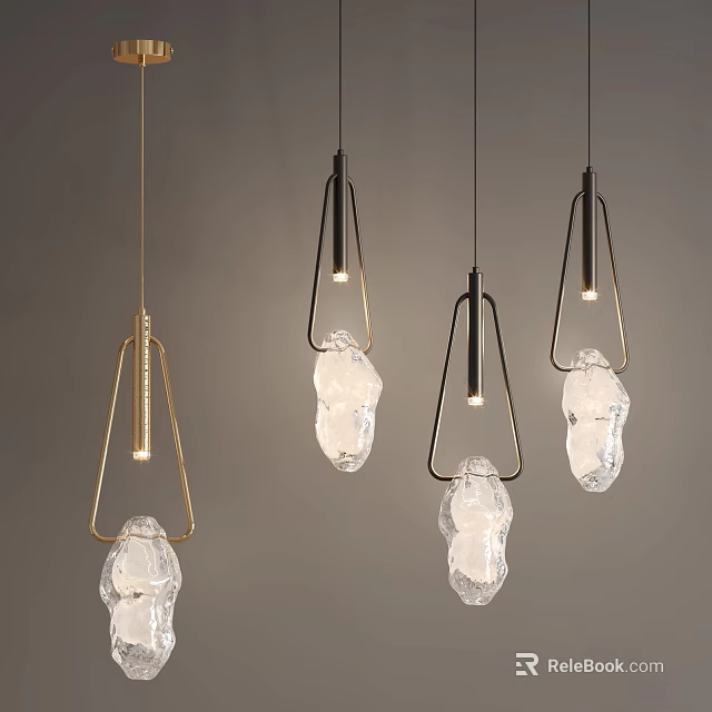 Modern Minimalist Chandeliers With Gold Black Metal Frames And Transparent Stone Shades 3d model 