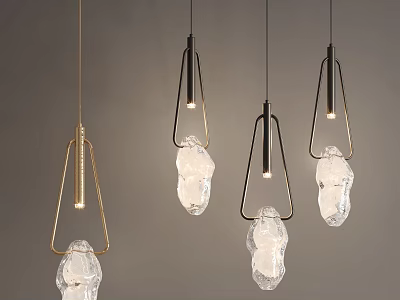 Modern Minimalist Chandeliers With Gold Black Metal Frames And Transparent Stone Shades 3d model