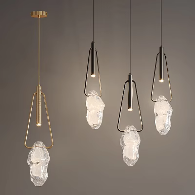 Modern Minimalist Chandeliers With Gold Black Metal Frames And Transparent Stone Shades 3d model