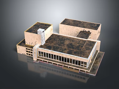 Modern Architectural Building Model With Modular Structure Flat Roof And Large Glass Windows 3d model