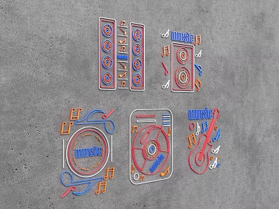 Creative Decorative Lights With Modern Geometric Shapes And Red Blue Accents 3d model