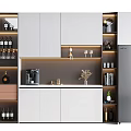 Modern Kitchen Interior With Stylish Wine Cabinet White Cabinets Warm Lighting And Coffee Machine