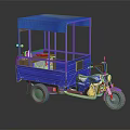 Blue Three Wheeler Motorcycle with Canopy Covered Cargo Area for Mobile Vending Setup 3d model