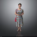 Casual Woman Standing In Floral Dress With Hat Red Bag And Sandals