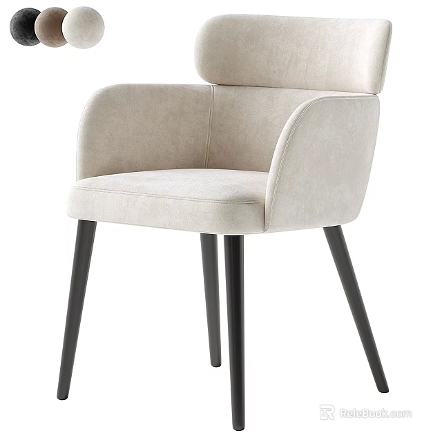 Light Beige Upholstered Single Chair with Curved Backrest Armrest and Black Slim Legs 3d model 