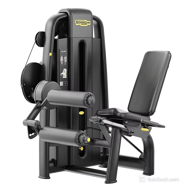 Black Leg Exercise Fitness Machine With Padded Seat Armrests And Weight Stack 3d model 
