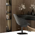 Modern Bathroom Interior Design With Bathroom Accessories Round Mirror Wooden Shelves And Black Vanity