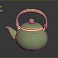 Green Ceramic Teapot with Wooden Handle and Gold Accents for Kitchen Use