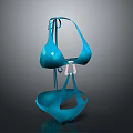 Blue Bikini Swimsuit With Triangle Top Adjustable Straps And Smooth Fabric