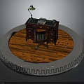 Classic Wooden Desk With Chair Table Lamp And Typewriter On Wooden Floor