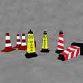 Road Traffic Safety Facilities Including Red White Striped Cones Yellow Warning Signs And Barriers